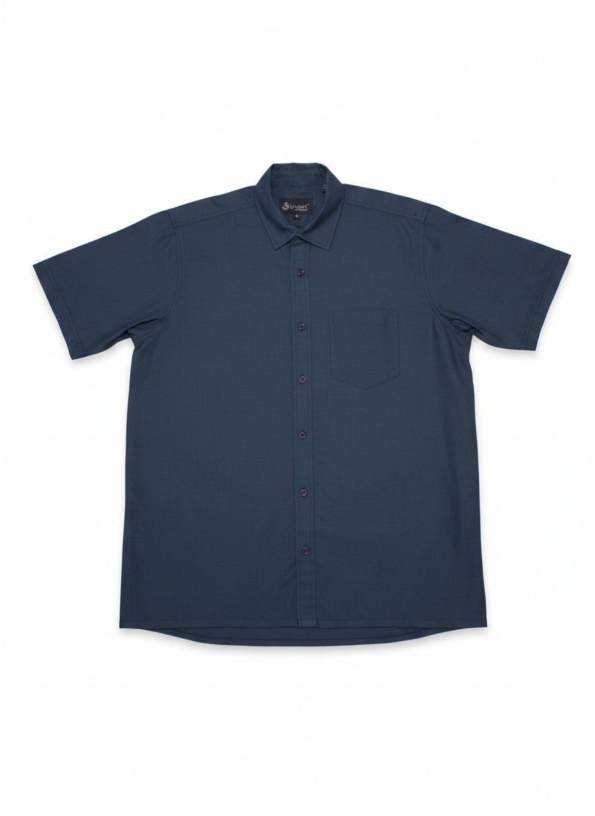 Triveni Steel Blue Textured Short Sleeve Button Up