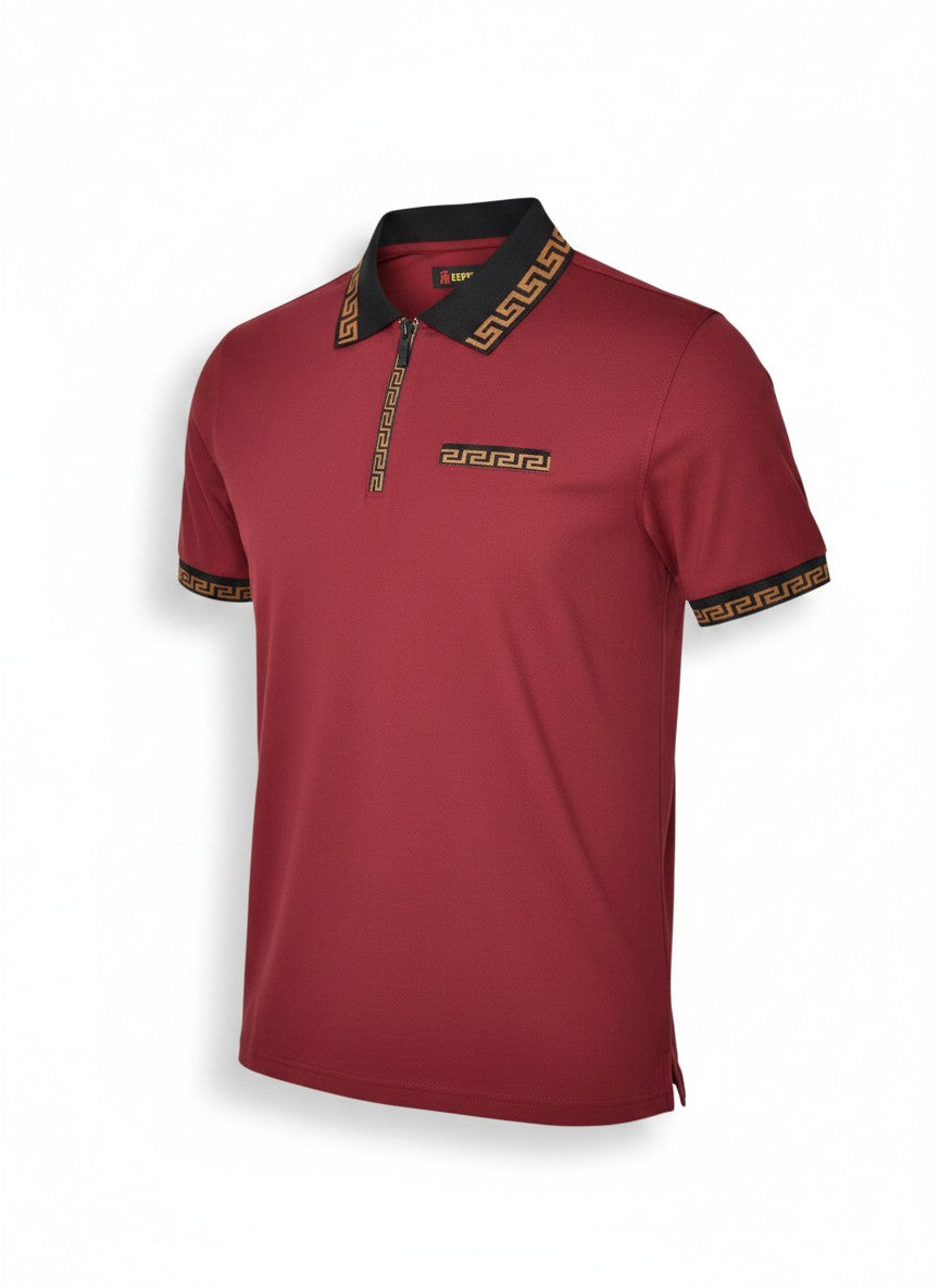 TM Exposure Greek Key Zip Polo Shirt