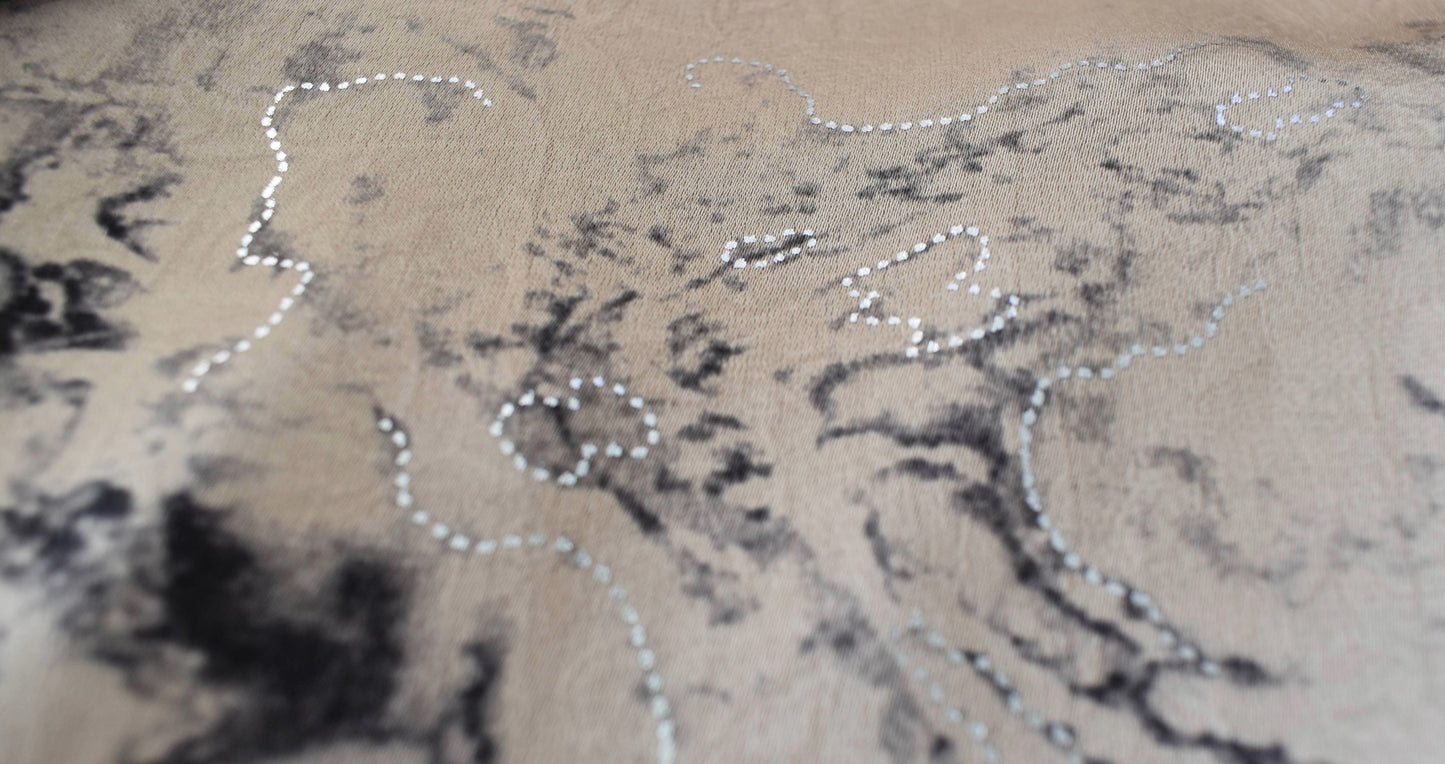 De Niko Marble Print Satin Shirt — Champagne