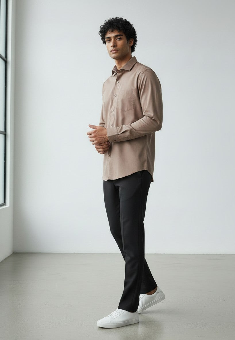 Pazo Pinstripe Button-Up Shirt — Mocha