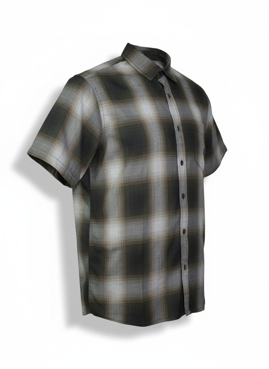 Triveni Olive Plaid Short Sleeve Button Up