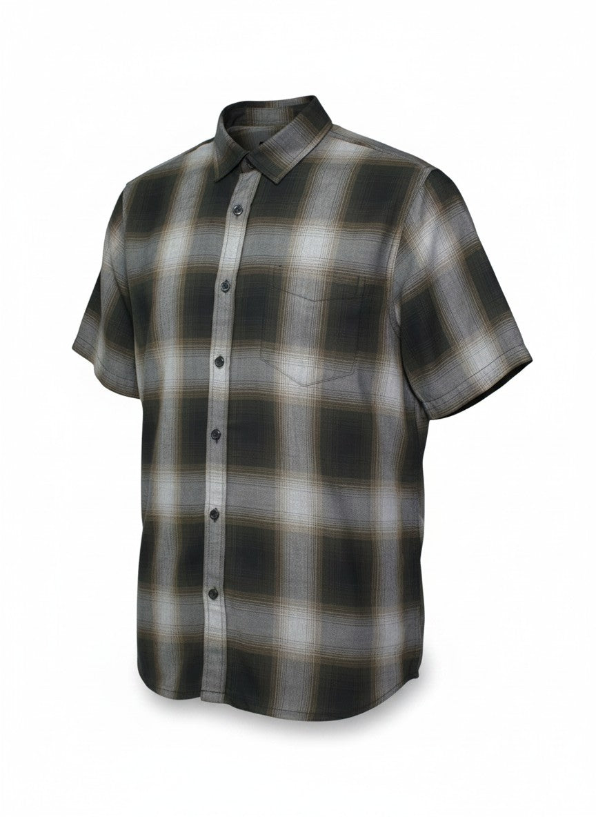 Triveni Olive Plaid Short Sleeve Button Up