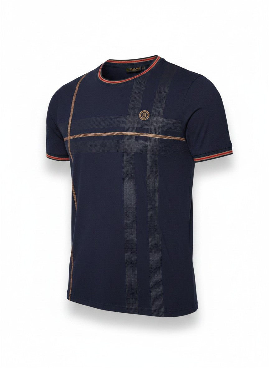 Chuxx Navy Plaid Crew Neck Designer Tee