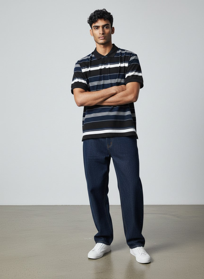 Triveni Striped Short Sleeve Polo