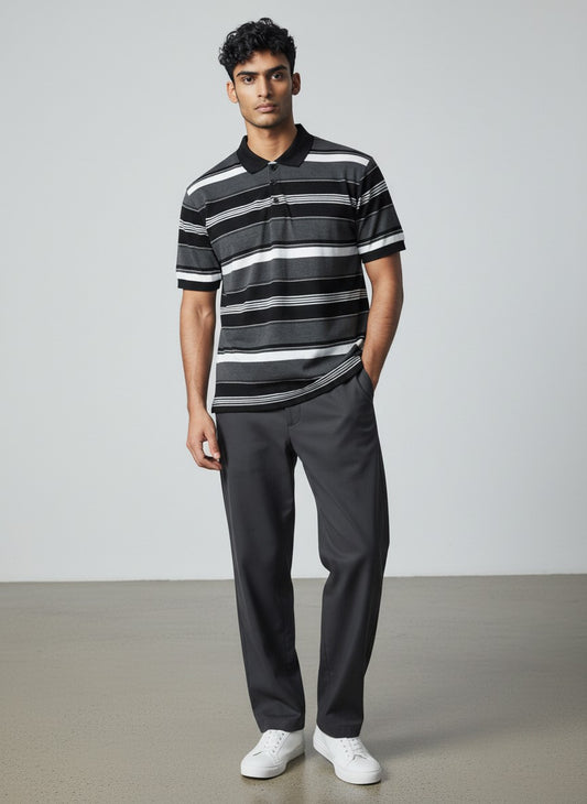 Triveni Striped Short Sleeve Polo
