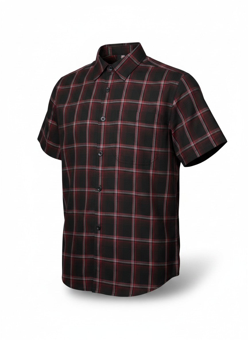 Yago Black Red Plaid Short Sleeve Button Up