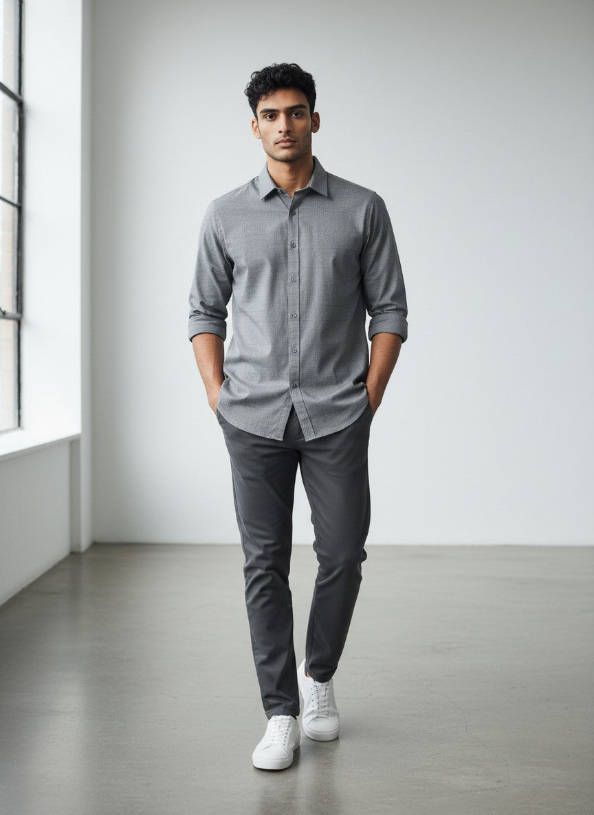 De Niko Charcoal Slim Fit Long Sleeve Dress Shirt