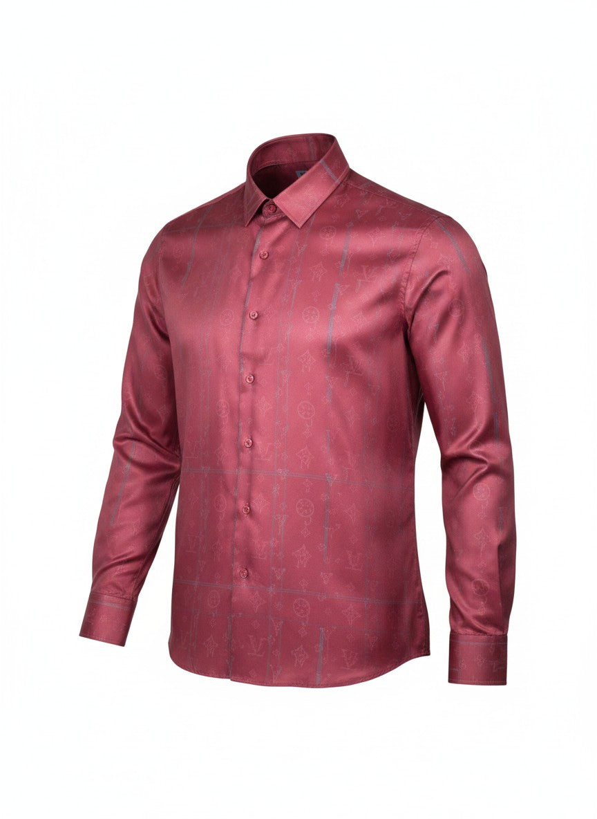 Pazo Floral Jacquard Satin Shirt — Burgundy