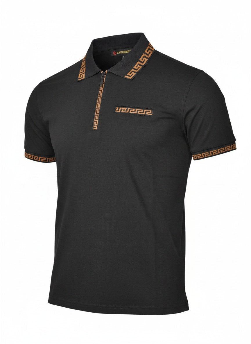 TM Exposure Greek Key Zip Polo Shirt