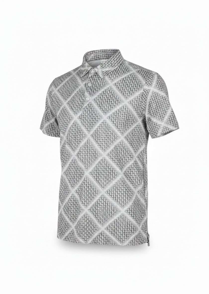 Pazo Diamond Geo Print Knitted Polo Shirt — White/Sage