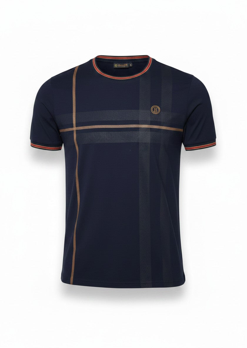 Chuxx Navy Plaid Crew Neck Designer Tee