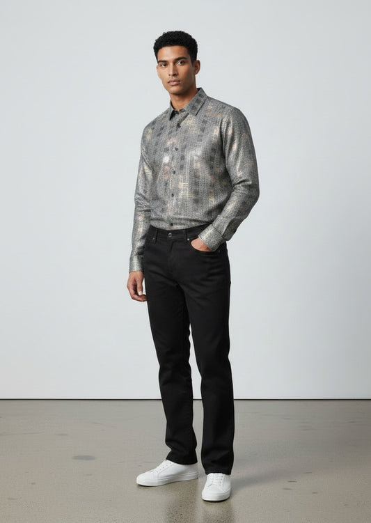 De Niko Geometric Long Sleeve Button Up