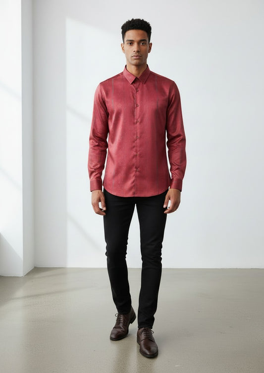 Pazo Floral Jacquard Satin Shirt — Burgundy
