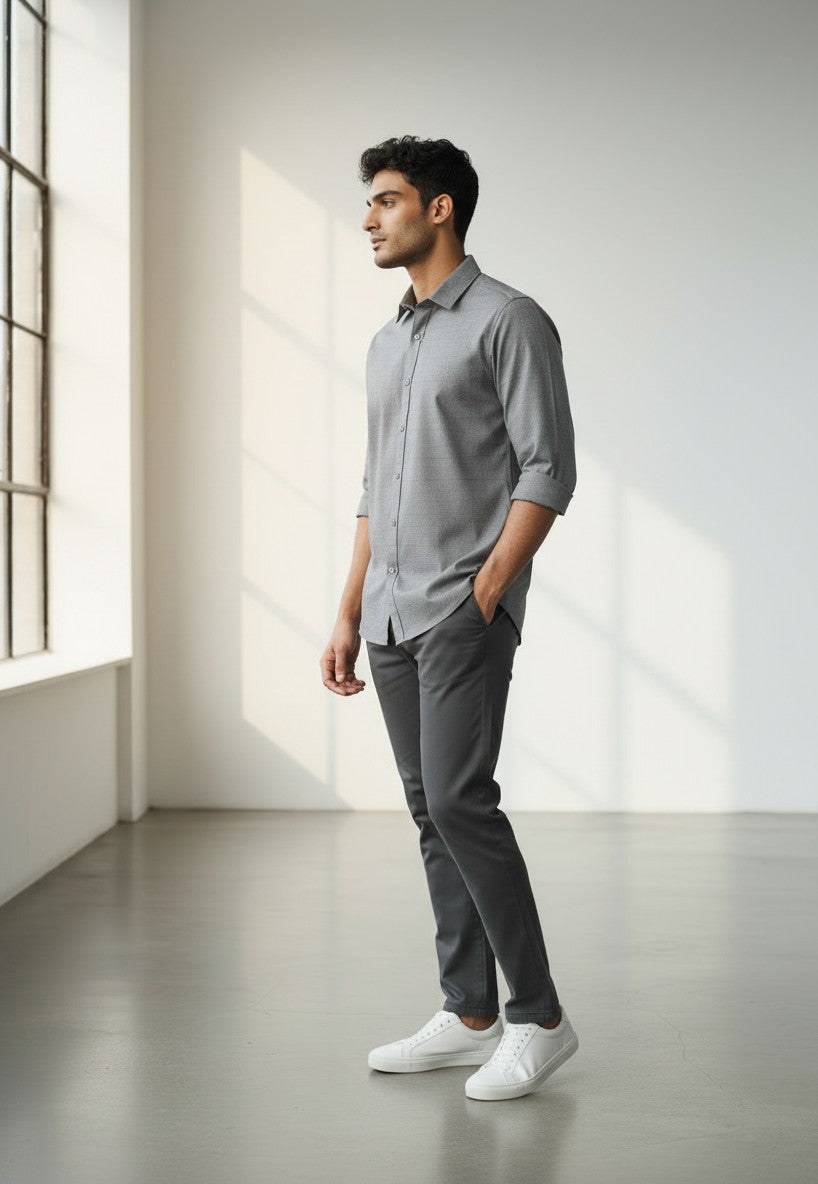 De Niko Charcoal Slim Fit Long Sleeve Dress Shirt