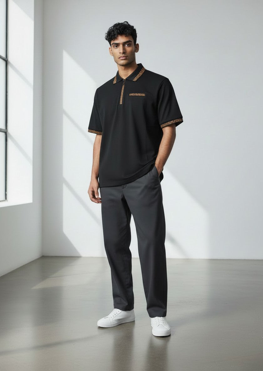 TM Exposure Greek Key Zip Polo Shirt