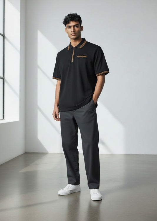 TM Exposure Greek Key Zip Polo Shirt
