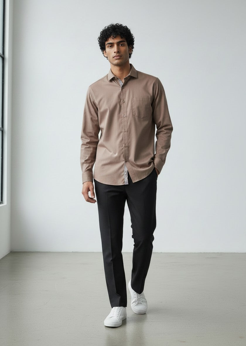 Pazo Pinstripe Button-Up Shirt — Mocha