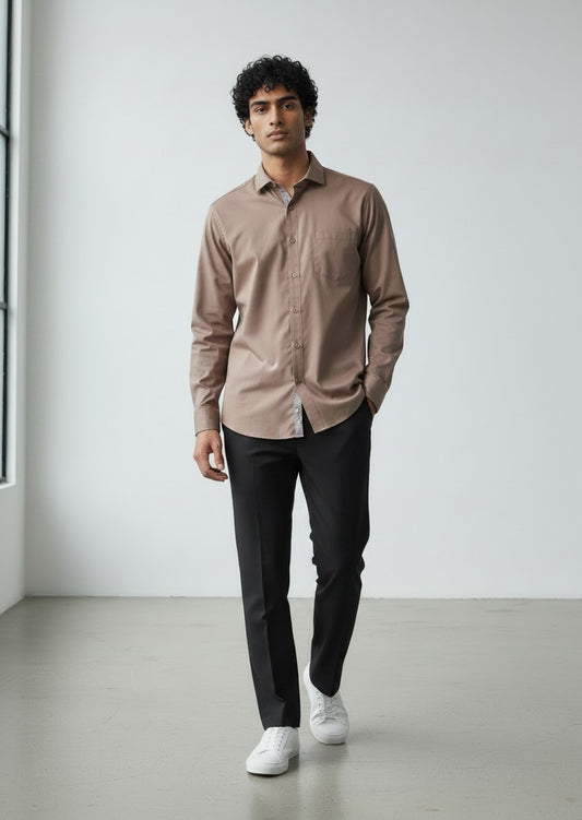 Pazo Pinstripe Button-Up Shirt — Mocha